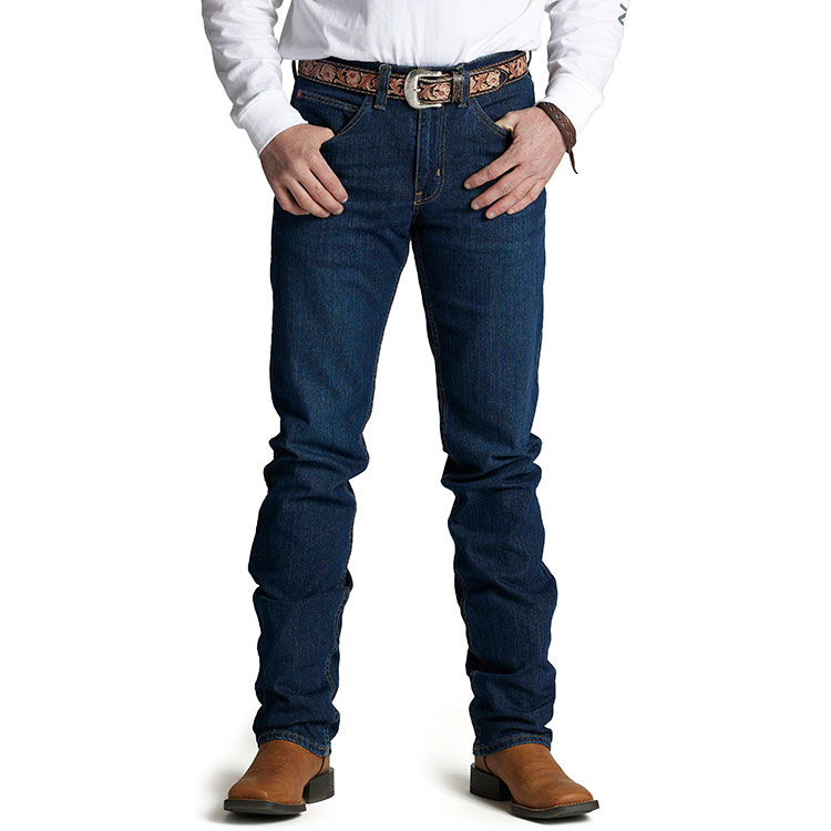 Man wearing jeans in medium wash.