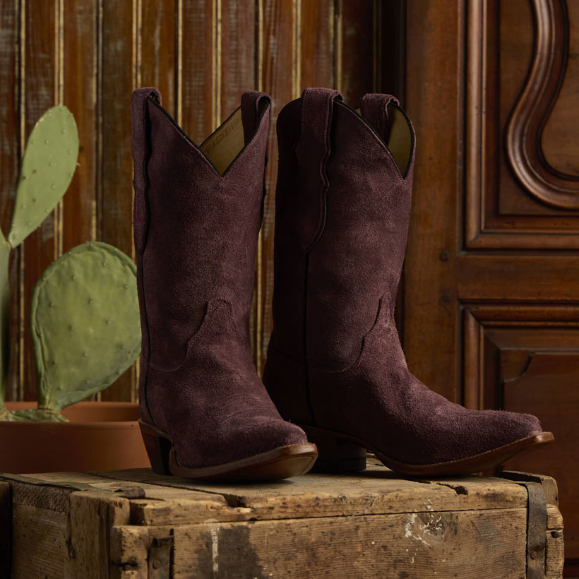 Women’s Fancy 11" Suede cowboy boots in the dark red suede.