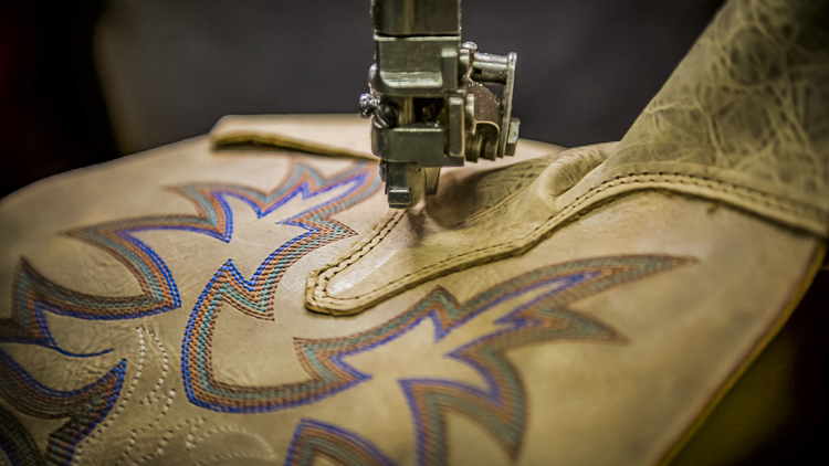 Close up of embroidery on Justin boot leather