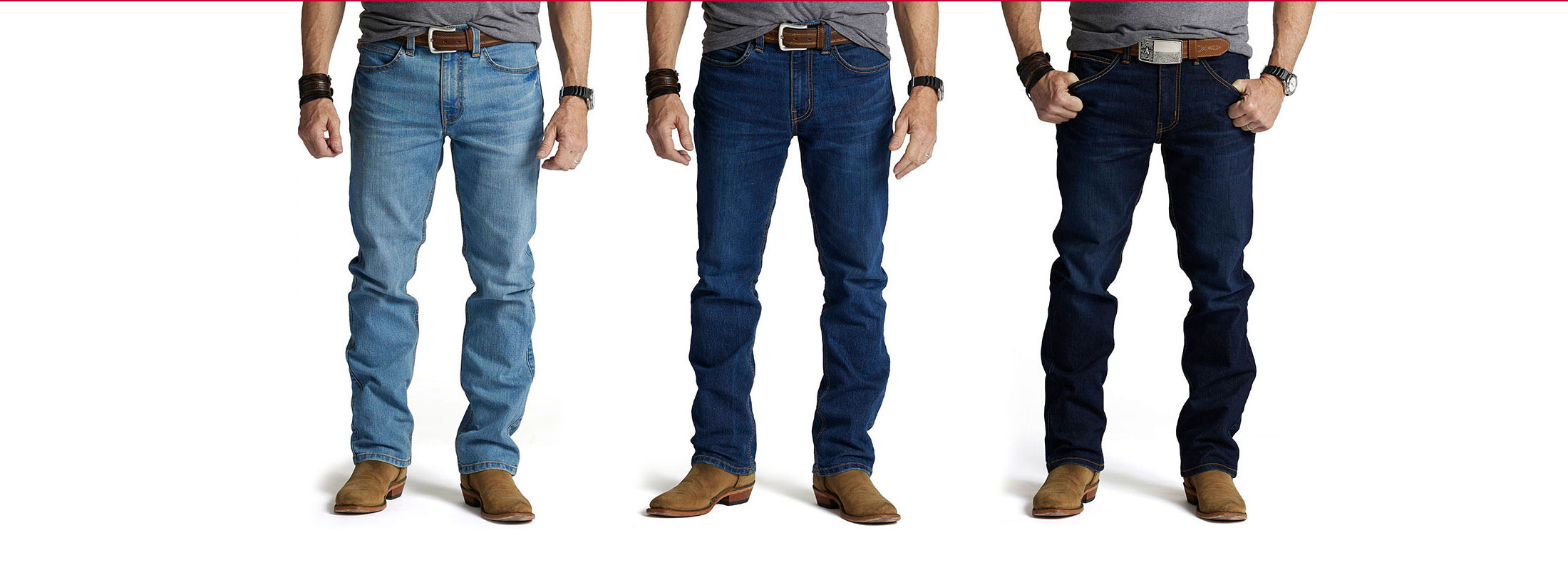 A collage of three images of a man wearing J9 denim jeans