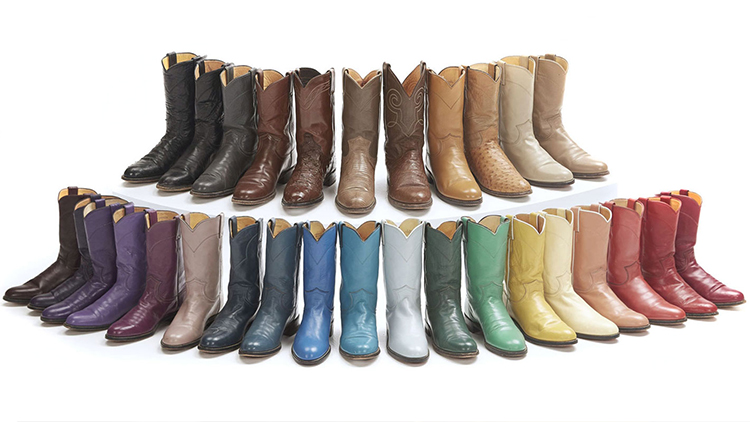 an array of roper boots in every color of the rainbow.