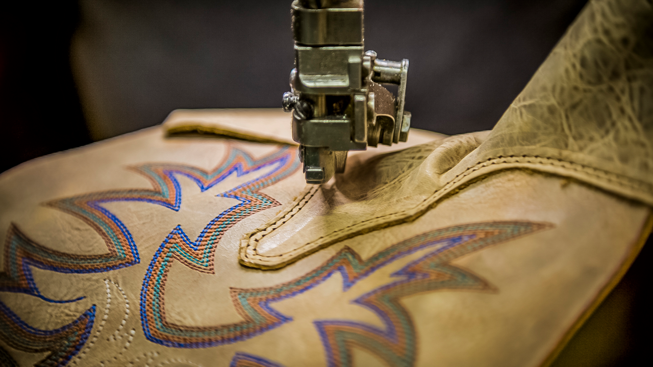 Close up of embroidery on Justin boot leather